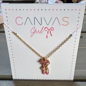 Bella Canvas Kids Gold Ballet Shoes Pendant Necklace - Pink